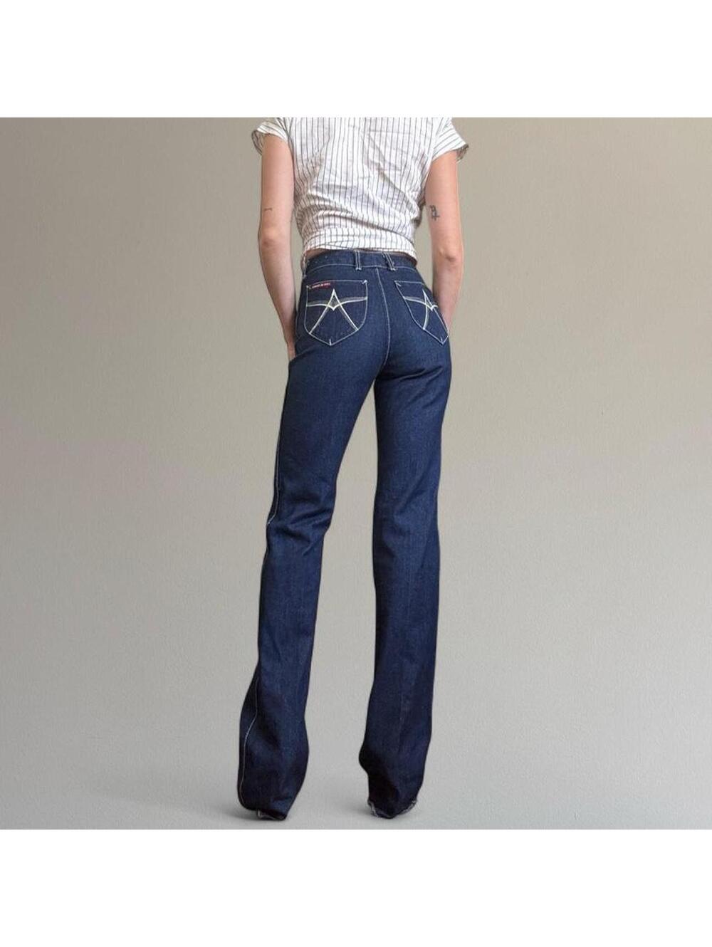 70s high waist straight leg jeans.